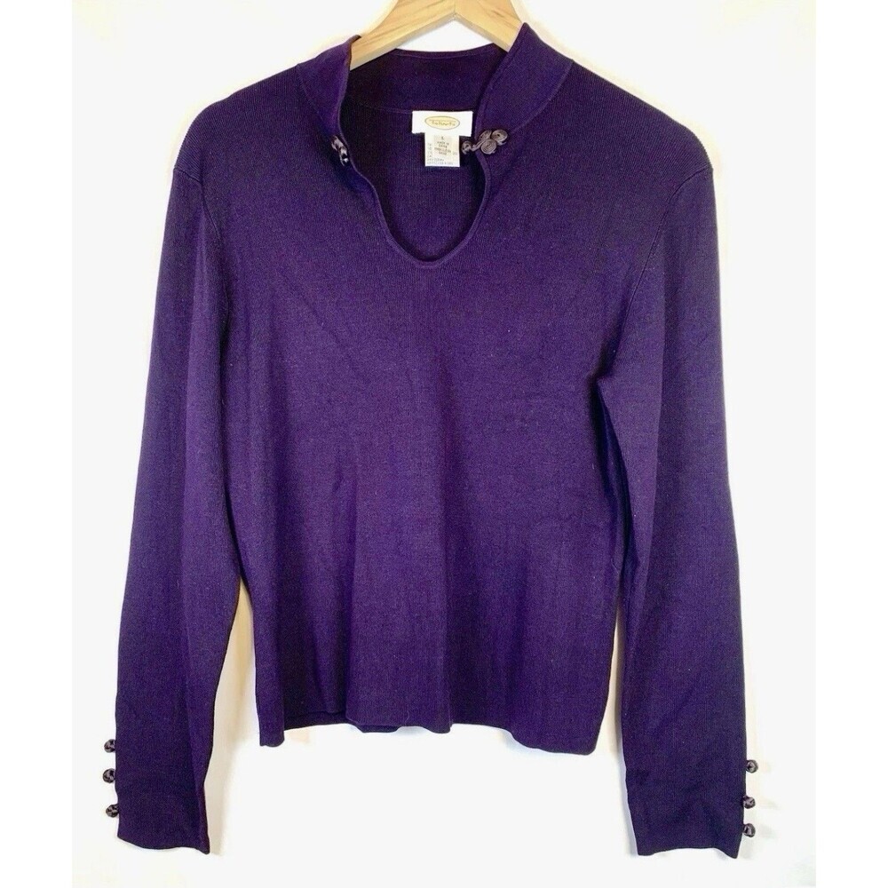 Talbots Silk Blend Purple Plum Rose Bud Pullover Long Sleeve Sweater Size Large